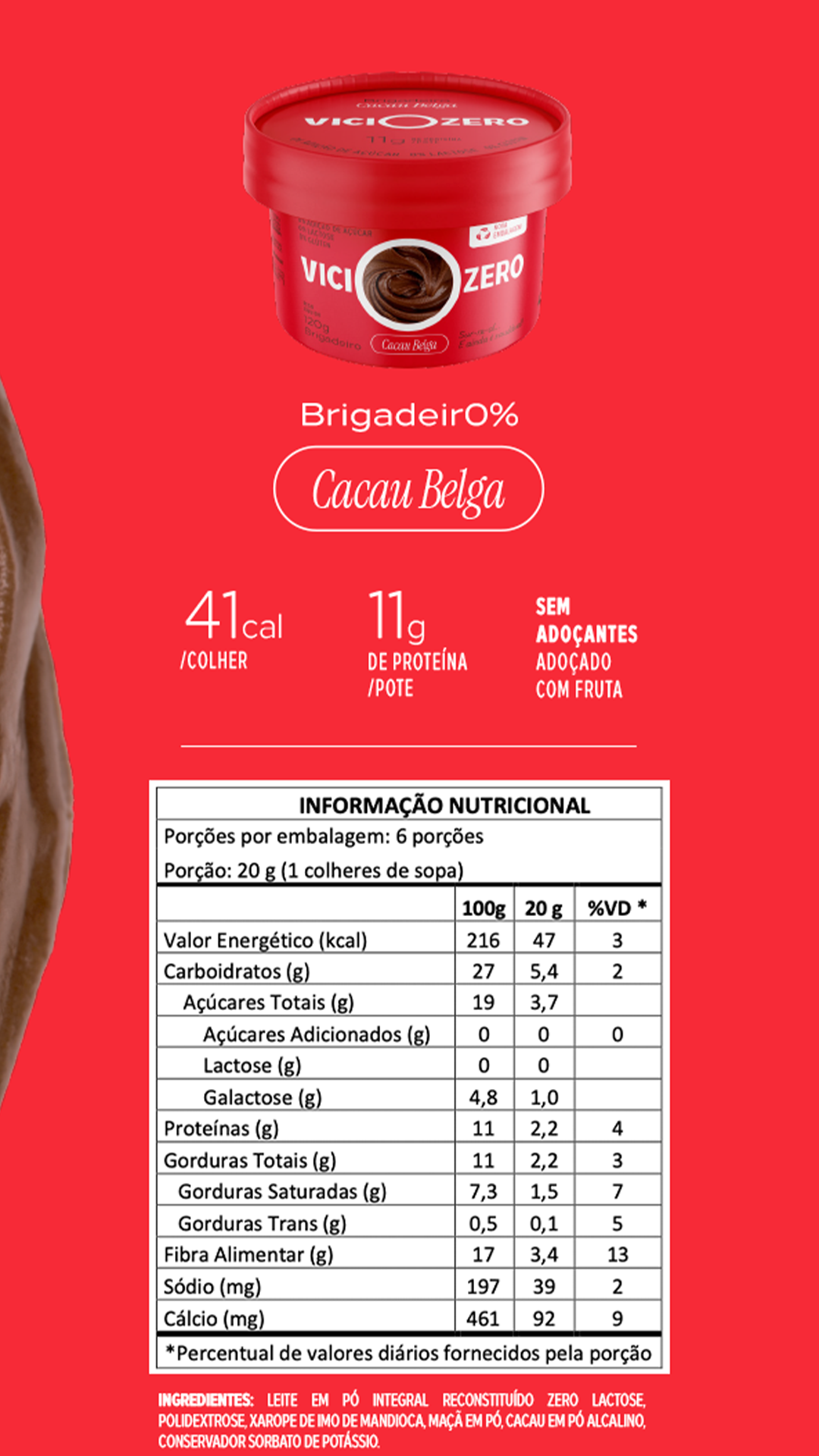 Rótulo completo do sabor Cacau Belga