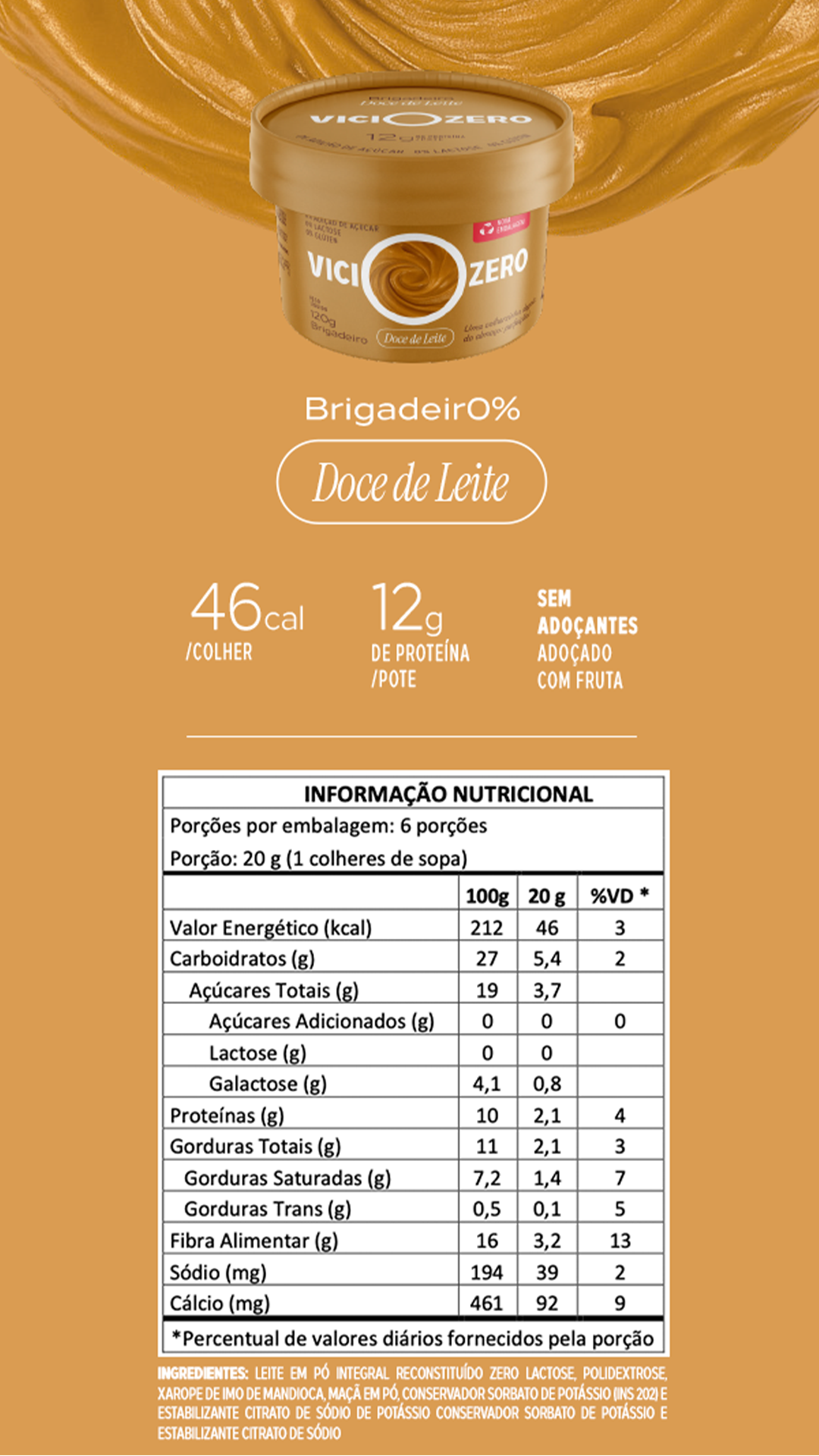 Rótulo completo do sabor Doce de Leite
